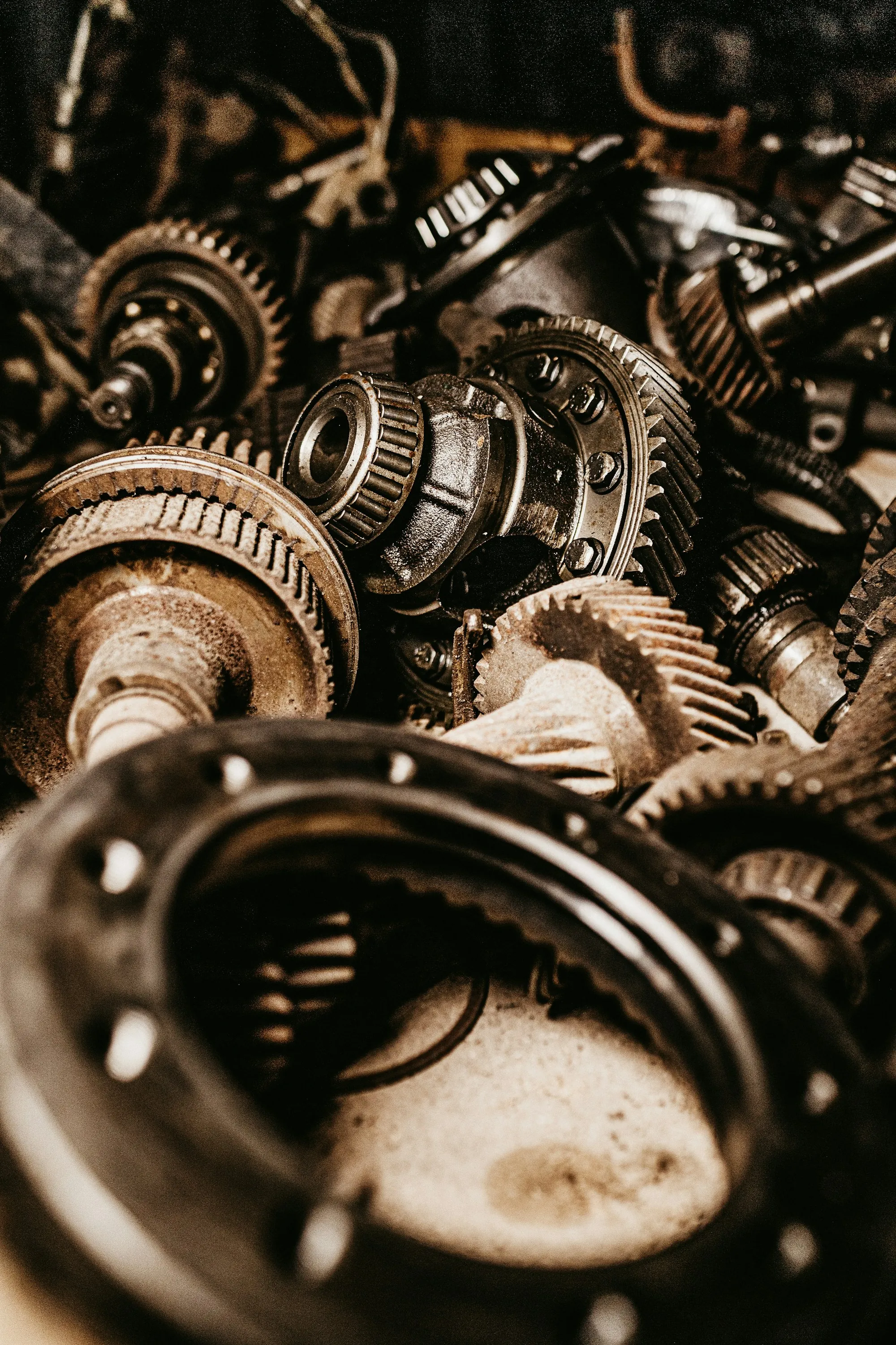 Close view of interlocking transmission gears